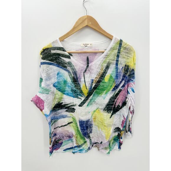 Jess & Jane Tops - Jess & Jane Boxy Tee 3/4 Sleeve Women XL Artsy Burnout Cotton Blend Scoop Neck